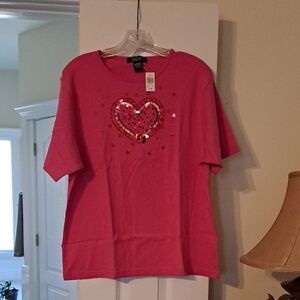 Pink Heart Sequin Short Sleeve Tee
